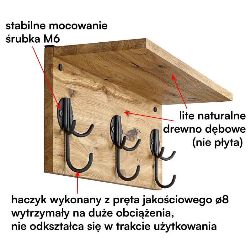 Drewniany wieszak ścienny - Dąb Rustykalny 04