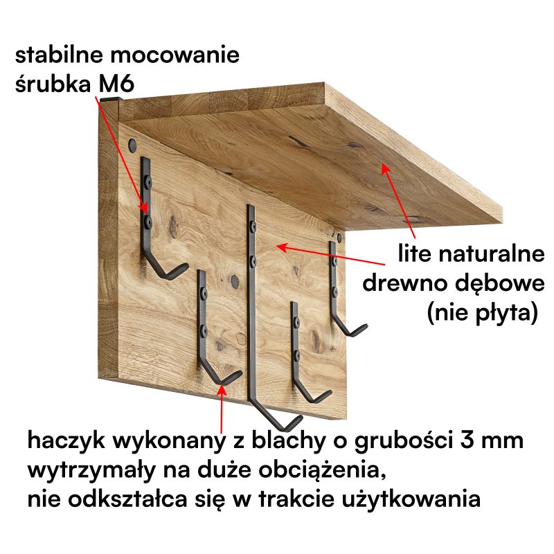 Drewniany wieszak ścienny - Dąb Rustykalny 05