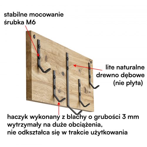 Drewniany wieszak ścienny - Dąb Rustykalny 08